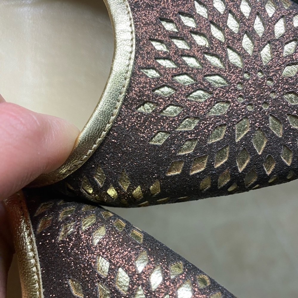 Jimmy Choo Brown & Gold Cutout Slip-On Flats - Picture 8 of 12